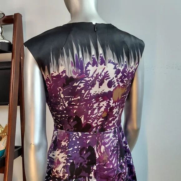Tahari Sleeveless Dress, Black & Purple, sz 4 - Picture 6 of 14
